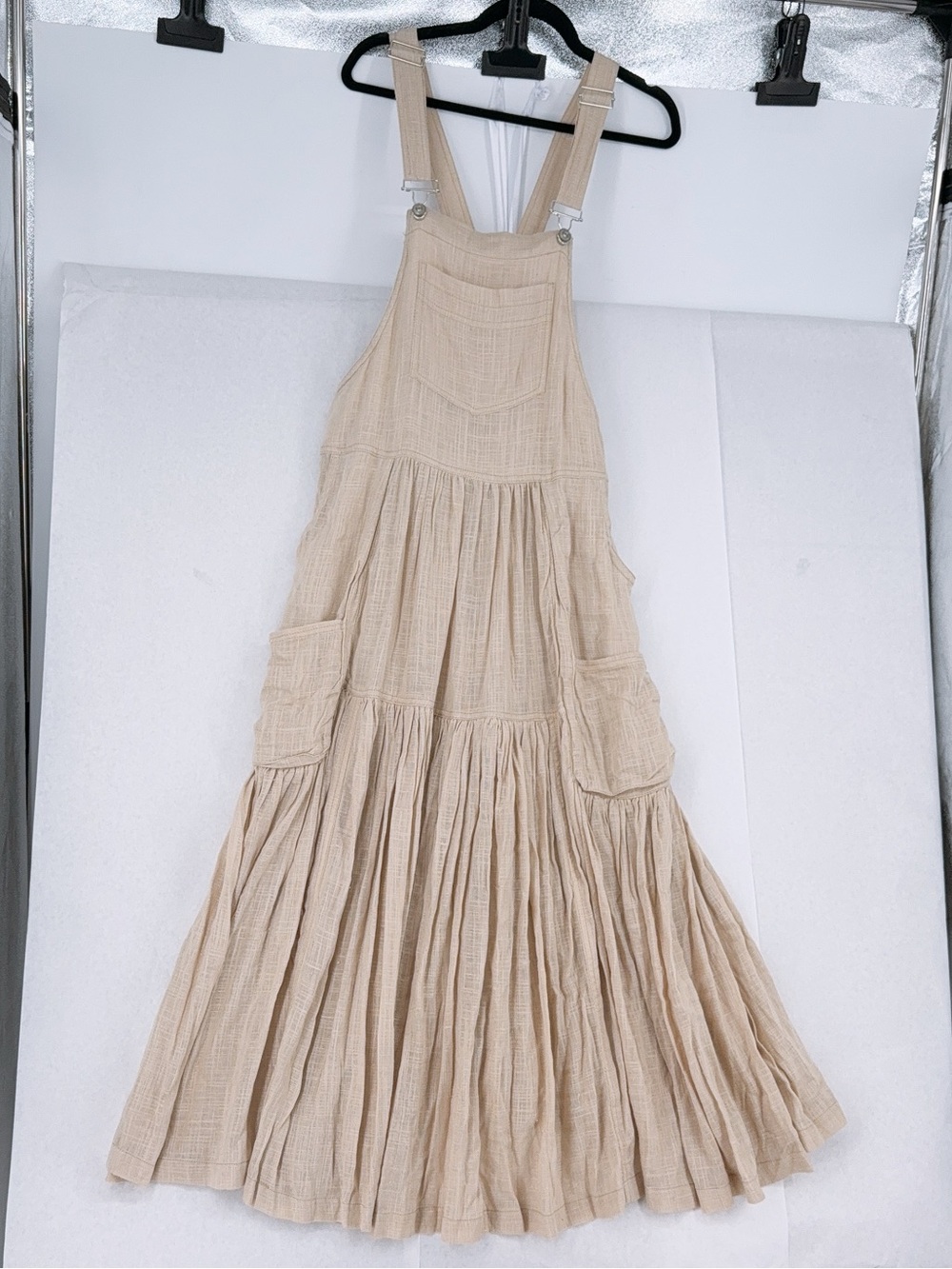 Free people Women's Natural Moonbeam Solid Skirtall linen dress nwt size m - Picture 4 of 9